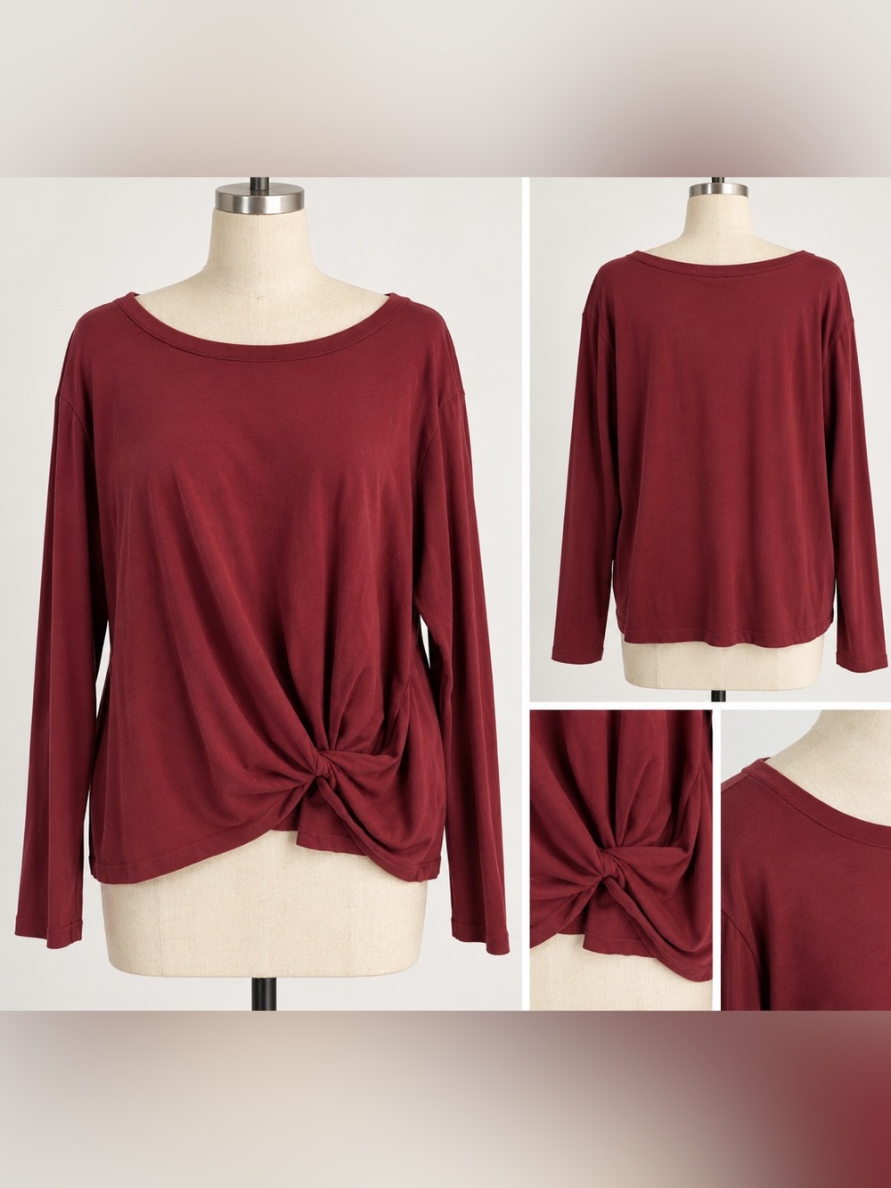 Madewell Burgundy Front Twist Knot Top XXL 100% Cotton